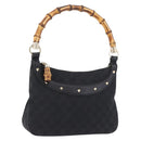 GUCCI Bamboo Shoulder Bag Leather Black Gold 137378 Auth 194670V-1