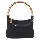 GUCCI Bamboo Shoulder Bag Leather Black Gold 137378 Auth 194670V-2