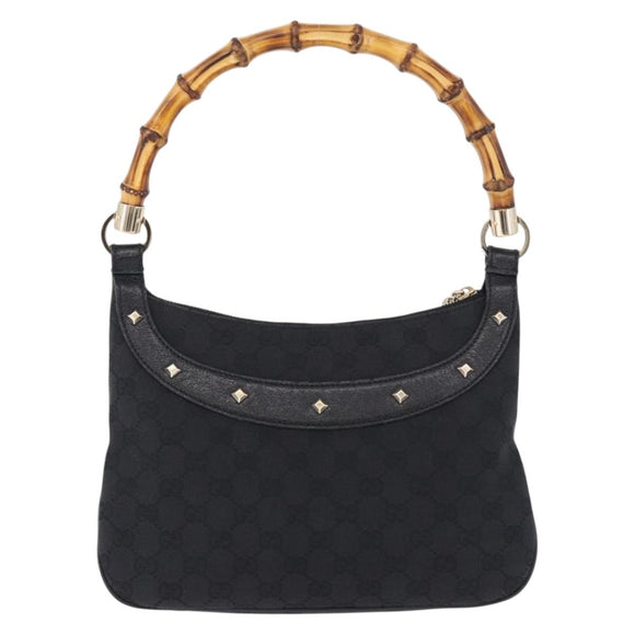GUCCI Bamboo Shoulder Bag Leather Black Gold 137378 Auth 194670V
