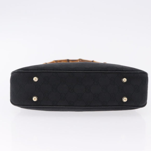GUCCI Bamboo Shoulder Bag Leather Black Gold 137378 Auth 194670V