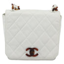 CHANEL Matelasse Chain Shoulder Bag Lamb Skin White CC Auth 194671V-13