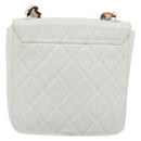 CHANEL Matelasse Chain Shoulder Bag Lamb Skin White CC Auth 194671V-2