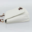 CHANEL Matelasse Chain Shoulder Bag Lamb Skin White CC Auth 194671V-3