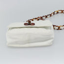 CHANEL Matelasse Chain Shoulder Bag Lamb Skin White CC Auth 194671V-5