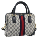 GUCCI GG Supreme Sherry Line Boston Bag PVC 2way Navy Gold Auth 194672V-1