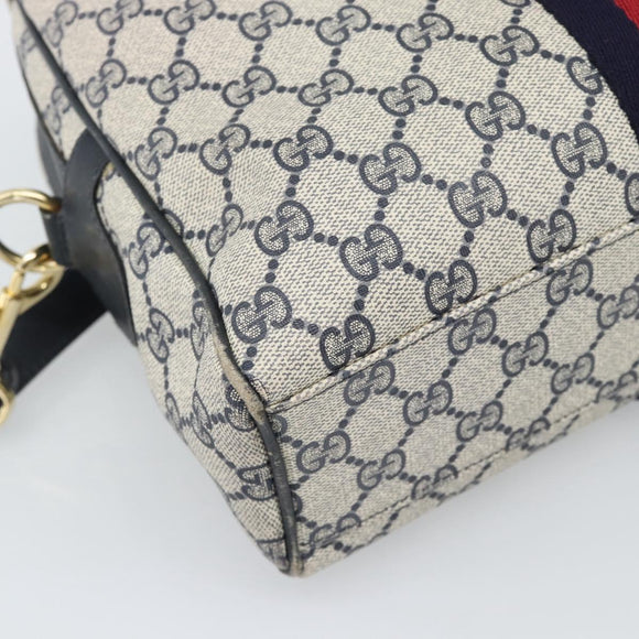GUCCI GG Supreme Sherry Line Boston Bag PVC 2way Navy Gold Auth 194672V