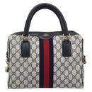 GUCCI GG Supreme Sherry Line Boston Bag PVC 2way Navy Gold Auth 194672V-2