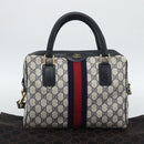 GUCCI GG Supreme Sherry Line Boston Bag PVC 2way Navy Gold Auth 194672V-23