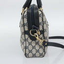 GUCCI GG Supreme Sherry Line Boston Bag PVC 2way Navy Gold Auth 194672V-4