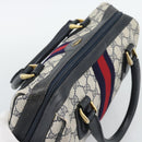 GUCCI GG Supreme Sherry Line Boston Bag PVC 2way Navy Gold Auth 194672V-6