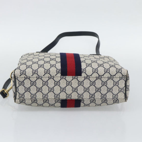 GUCCI GG Supreme Sherry Line Boston Bag PVC 2way Navy Gold Auth 194672V