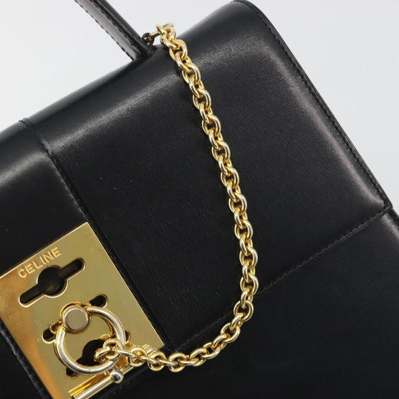 CELINE Hand Bag Leather Black Gold Auth 194674A