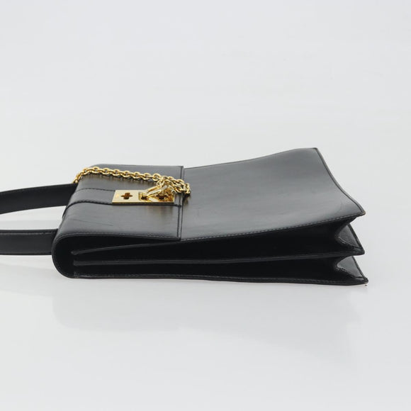 CELINE Hand Bag Leather Black Gold Auth 194674A