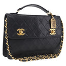 CHANEL Matelasse Chain Shoulder Bag Lamb Skin 2way Black Gold CC Auth 194687SAM-1