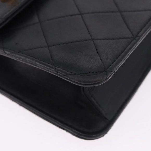 CHANEL Matelasse Chain Shoulder Bag Lamb Skin 2way Black Gold CC Auth 194687SAM
