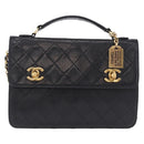 CHANEL Matelasse Chain Shoulder Bag Lamb Skin 2way Black Gold CC Auth 194687SAM-2