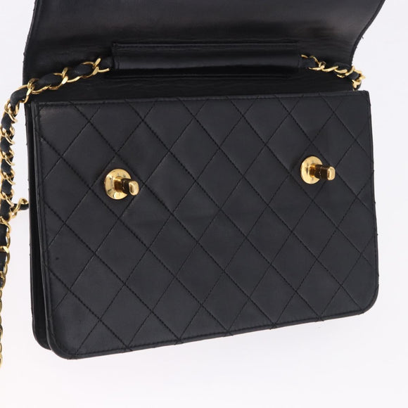 CHANEL Matelasse Chain Shoulder Bag Lamb Skin 2way Black Gold CC Auth 194687SAM