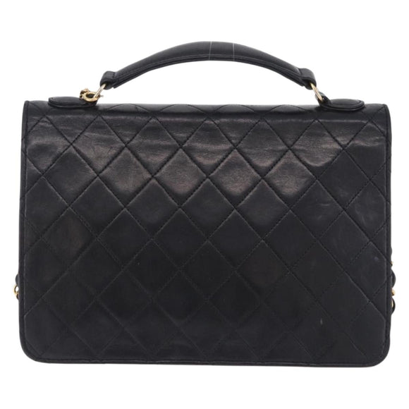 CHANEL Matelasse Chain Shoulder Bag Lamb Skin 2way Black Gold CC Auth 194687SAM