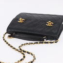 CHANEL Matelasse Chain Shoulder Bag Lamb Skin 2way Black Gold CC Auth 194687SAM-6