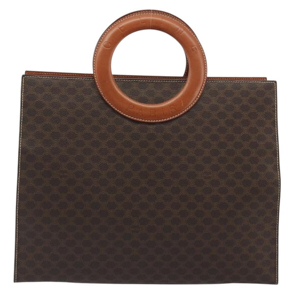 CELINE Macadam Canvas Hand Bag PVC Leather Brown Gold Auth 194691