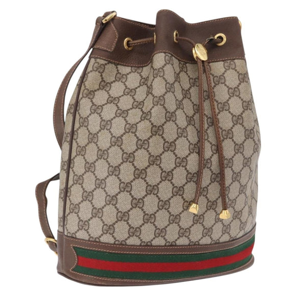 GUCCI GG Supreme Web Sherry Line Bag PVC Beige Gold 164 02 085 Auth 194703