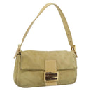 FENDI Mamma Baguette Shoulder Bag Suede Beige Gold Auth 194704V-1