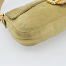 FENDI Mamma Baguette Shoulder Bag Suede Beige Gold Auth 194704V-11