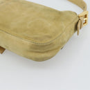 FENDI Mamma Baguette Shoulder Bag Suede Beige Gold Auth 194704V-12