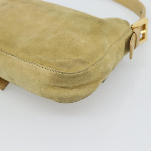FENDI Mamma Baguette Shoulder Bag Suede Beige Gold Auth 194704V