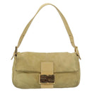 FENDI Mamma Baguette Shoulder Bag Suede Beige Gold Auth 194704V-2