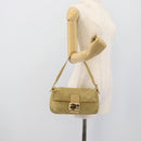 FENDI Mamma Baguette Shoulder Bag Suede Beige Gold Auth 194704V-22