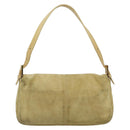 FENDI Mamma Baguette Shoulder Bag Suede Beige Gold Auth 194704V-3