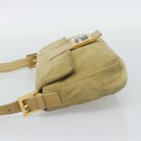 FENDI Mamma Baguette Shoulder Bag Suede Beige Gold Auth 194704V-4