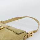 FENDI Mamma Baguette Shoulder Bag Suede Beige Gold Auth 194704V-8