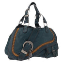 Christian Dior Gaucho Tote Bag Leather Green Silver Auth 194708V-1