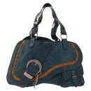 Christian Dior Gaucho Tote Bag Leather Green Silver Auth 194708V-2