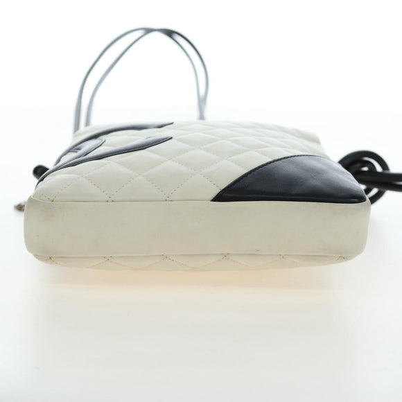 CHANEL COCO Mark Matelasse Cambon Line Bag Leather White CC Auth 194709M