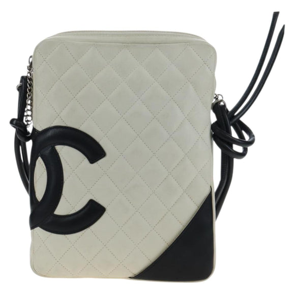 CHANEL COCO Mark Matelasse Cambon Line Bag Leather White CC Auth 194709M