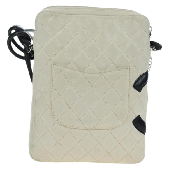 CHANEL COCO Mark Matelasse Cambon Line Bag Leather White CC Auth 194709M