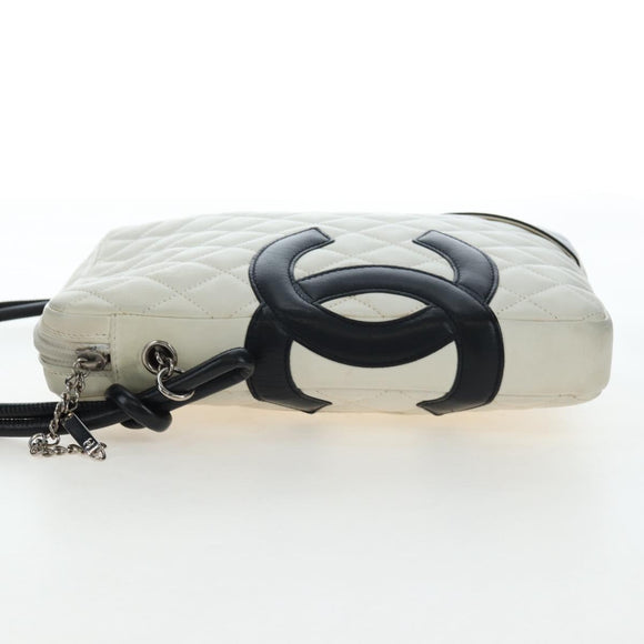 CHANEL COCO Mark Matelasse Cambon Line Bag Leather White CC Auth 194709M