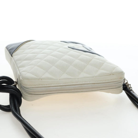 CHANEL COCO Mark Matelasse Cambon Line Bag Leather White CC Auth 194709M