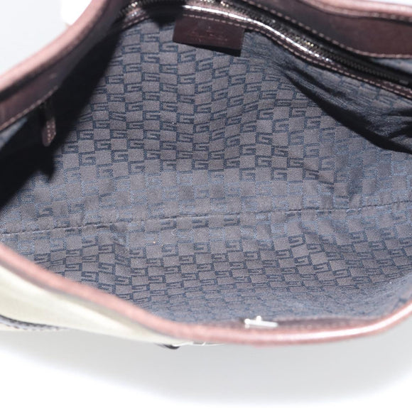 GUCCI Web Sherry Line Shoulder Bag Canvas Beige Silver 114879 Auth 194715A