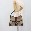 GUCCI Web Sherry Line Shoulder Bag Canvas Beige Silver 114879 Auth 194715A-21