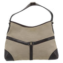 GUCCI Web Sherry Line Shoulder Bag Canvas Beige Silver 114879 Auth 194715A-3