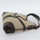 GUCCI Web Sherry Line Shoulder Bag Canvas Beige Silver 114879 Auth 194715A-5