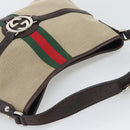 GUCCI Web Sherry Line Shoulder Bag Canvas Beige Silver 114879 Auth 194715A-6