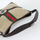 GUCCI Web Sherry Line Shoulder Bag Canvas Beige Silver 114879 Auth 194715A-7
