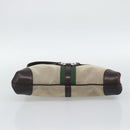 GUCCI Web Sherry Line Shoulder Bag Canvas Beige Silver 114879 Auth 194715A-9