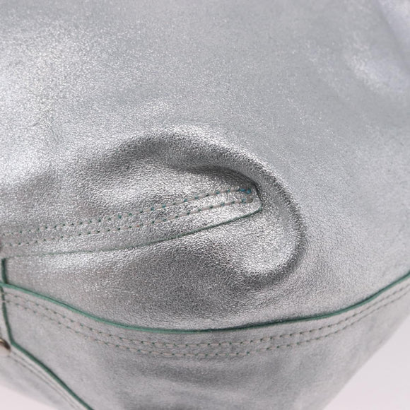 TIFFANY&Co. Tote Bag Suede Turquoise Blue Silver Auth 194717A