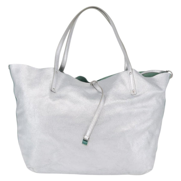 TIFFANY&Co. Tote Bag Suede Turquoise Blue Silver Auth 194717A